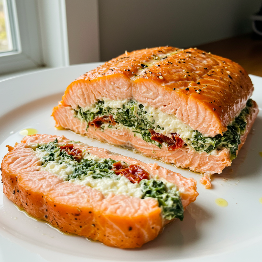 2. Creamy Spinach Stuffed Salmon