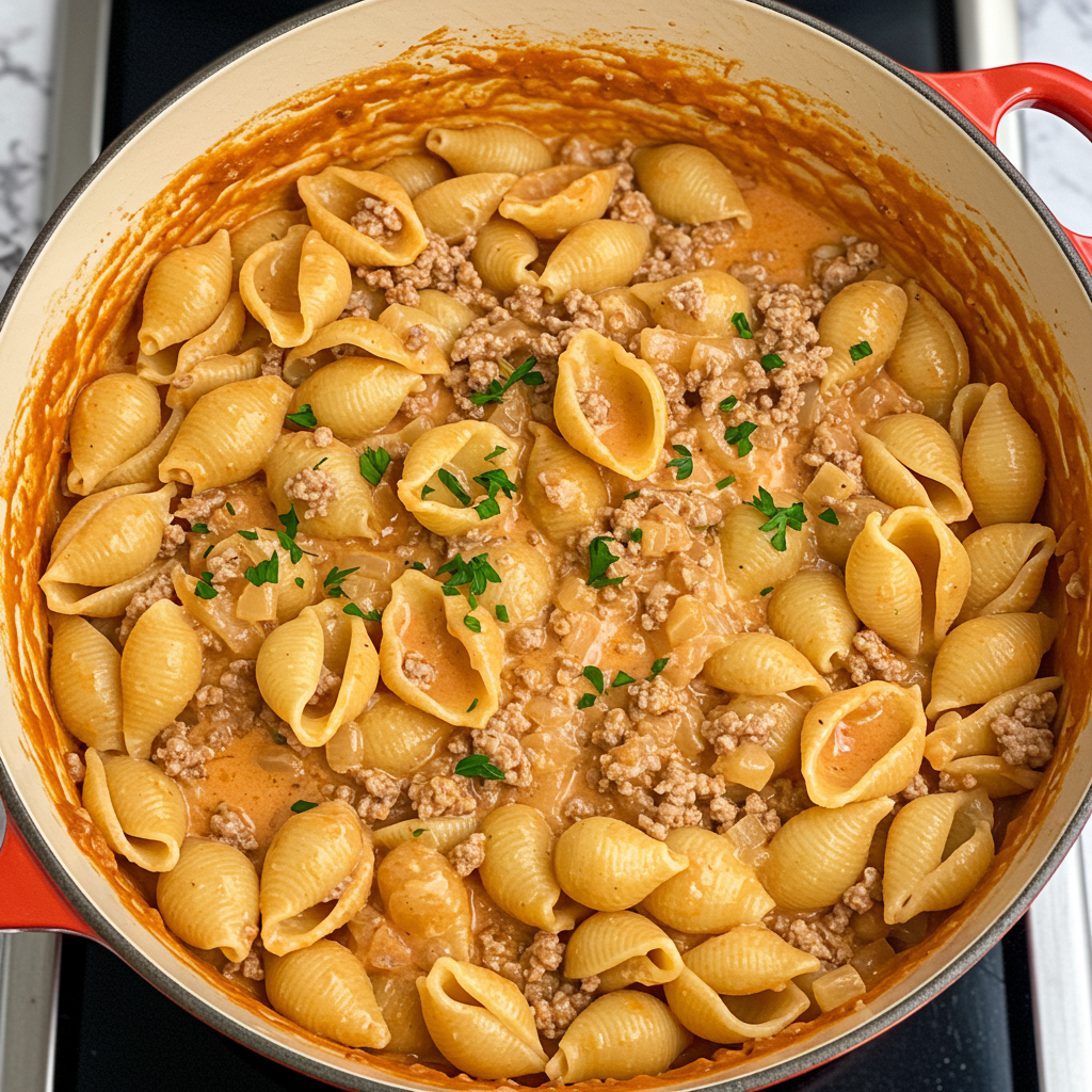 4. One-Pot Creamy Beef Pasta (No-Fuss Version)