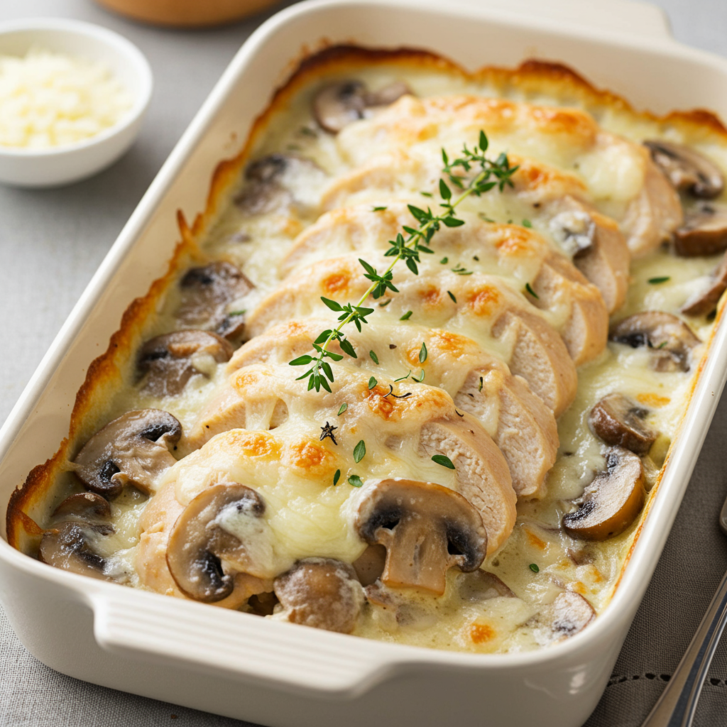 7. Mushroom & Swiss Chicken Casserole