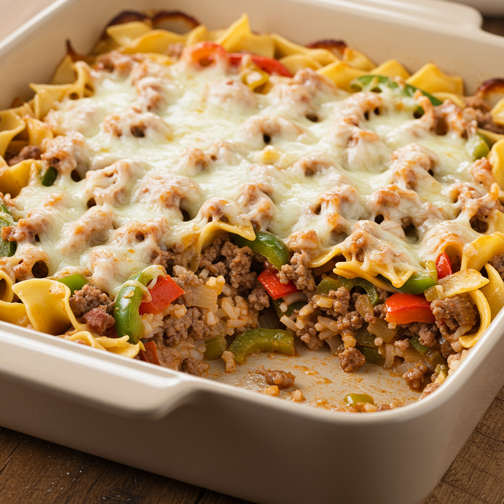 7. Philly Cheesesteak Hamburger Casserole