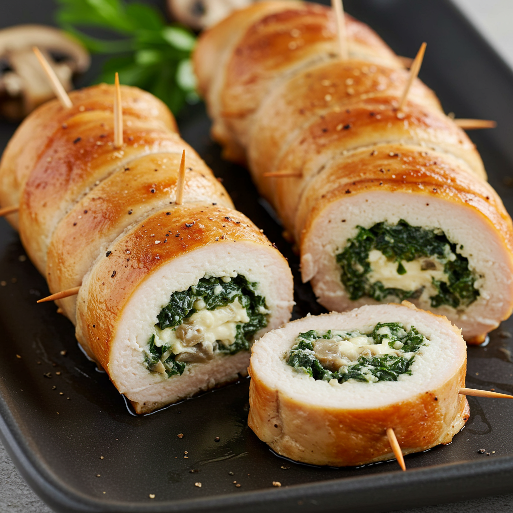 7. Stuffed Mushroom Chicken Rolls