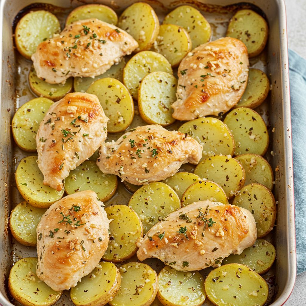9. Garlic Parmesan Chicken & Potato Bake