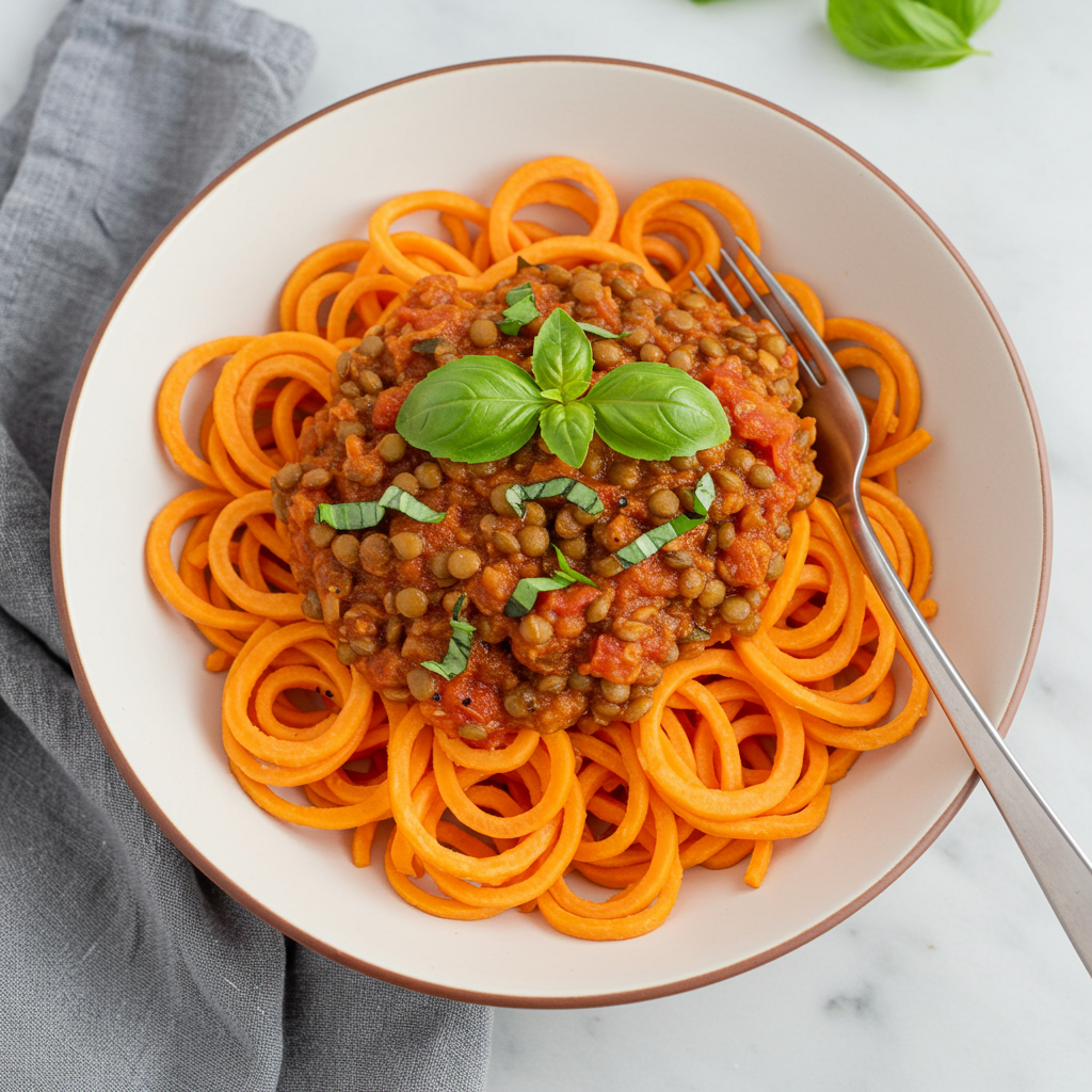 20. Sweet Potato Linguine with Lentil RagĂč