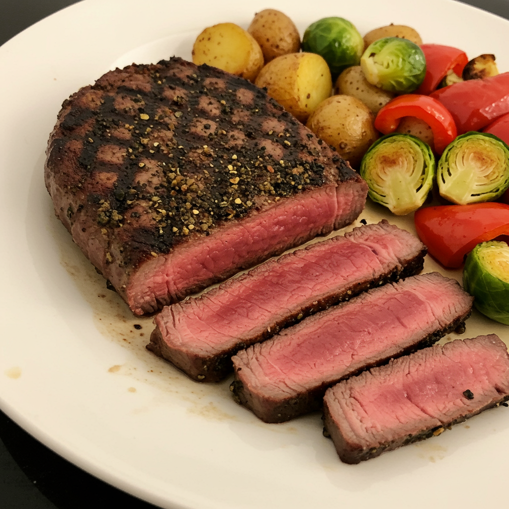 1. Herb-Crusted Sirloin with Roasted Vegetables