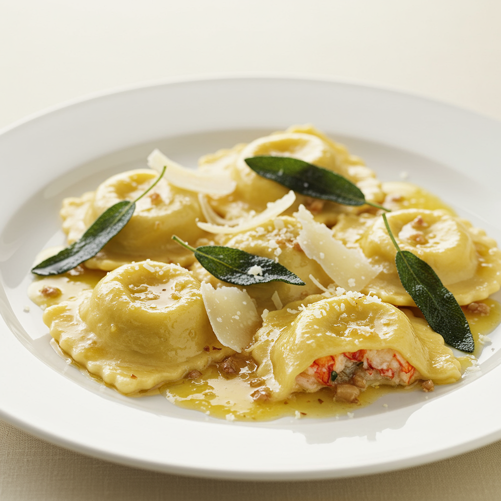 3. Lobster Ravioli with Brown Butter Sage