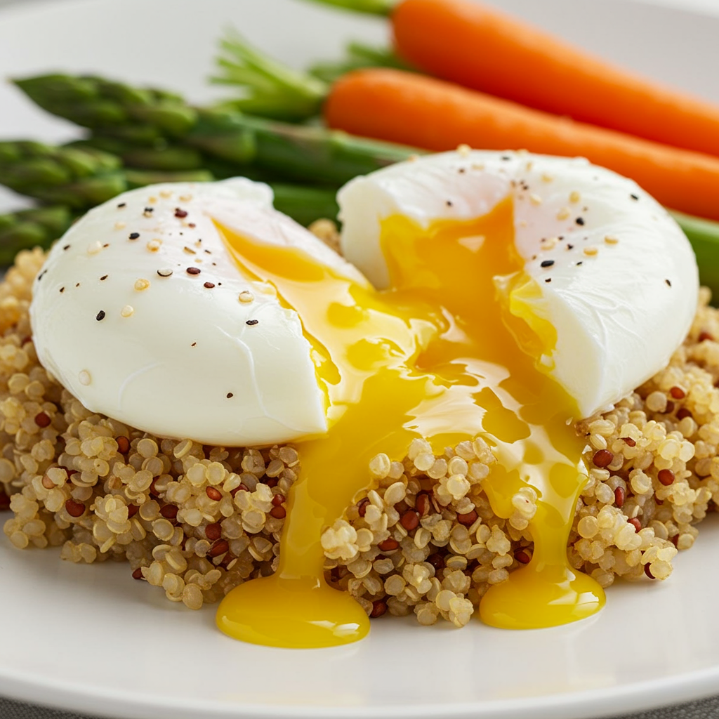 12. Poached Eggs over Quinoa with Steamed Vegetables